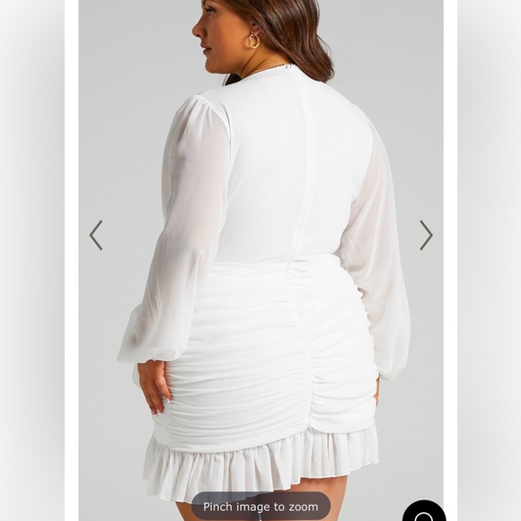 MINI DRESS - PLUNGE BALLOON SLEEVE DRESS IN WHITE - Picture 3 of 8